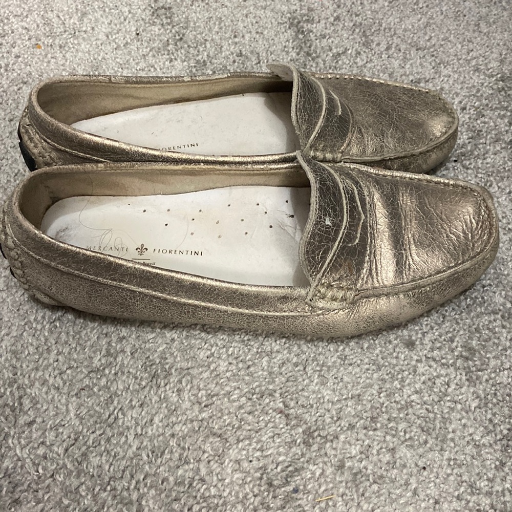 Gold loafers